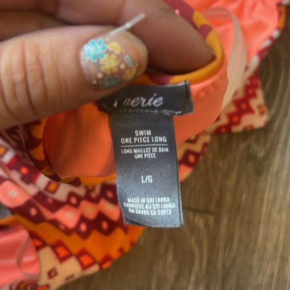 Aerie ladies size large long mono kini One Piece in Orange and Pink high waist - Picture 4 of 7
